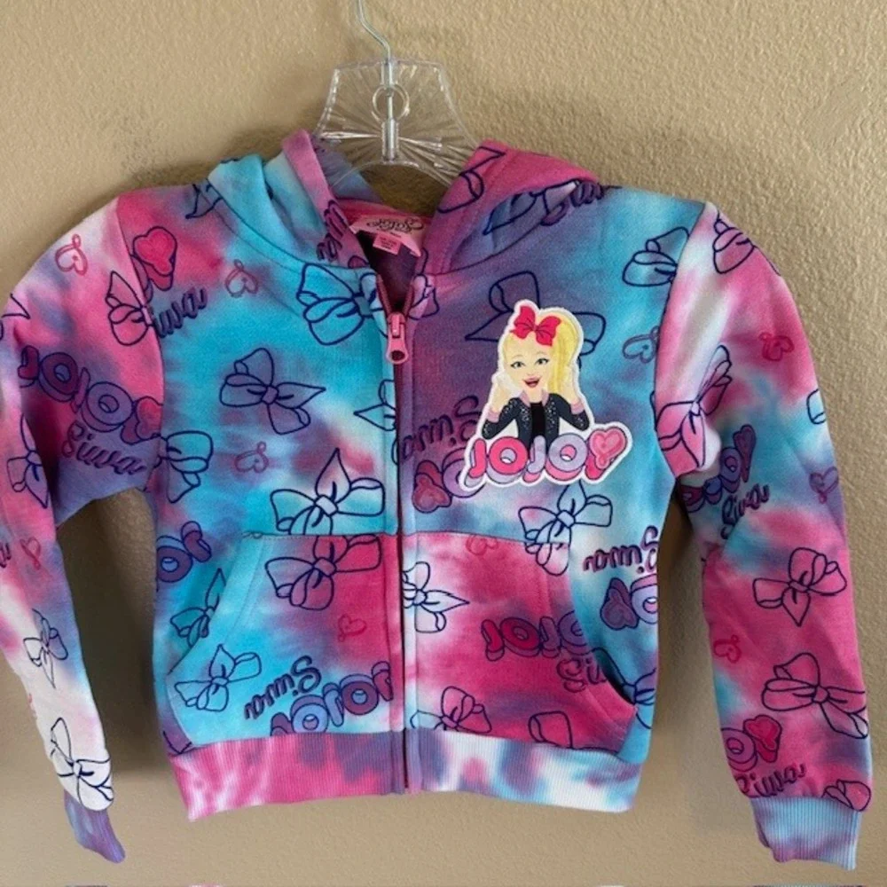JoJo Siwa Girls Tie Dye 3D‎ Bow Zip-up Hoodie Jacket XS 4/5 NWOT